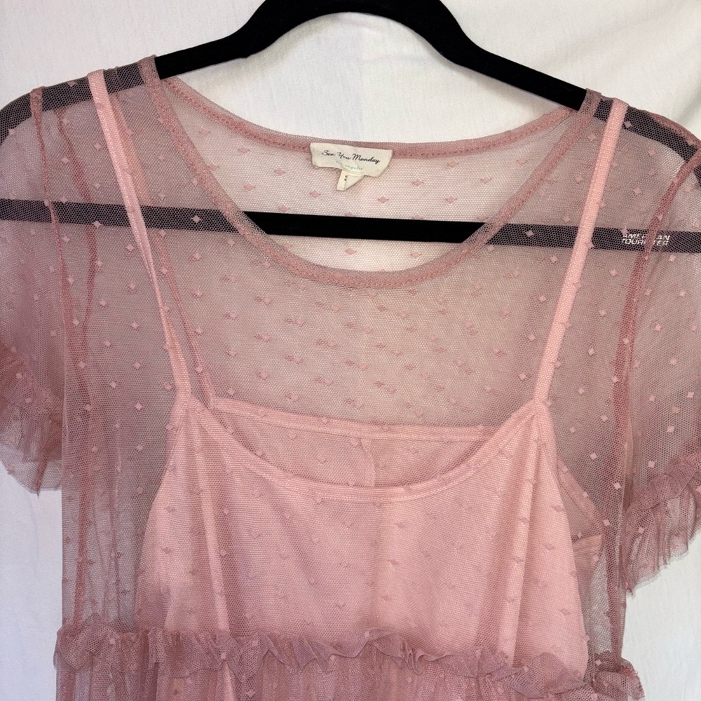 See you Monday Pink Sheer Layered Dress - Picture 2 of 4
